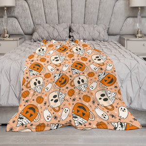 Pumpkin & Ghost whipped mug Ultra-Soft Flannel Blanket  (20 Business day turnaround time)