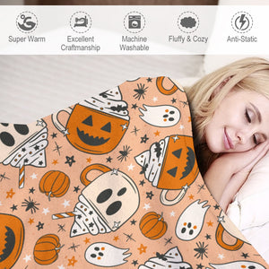 Pumpkin & Ghost whipped mug Ultra-Soft Flannel Blanket  (20 Business day turnaround time)