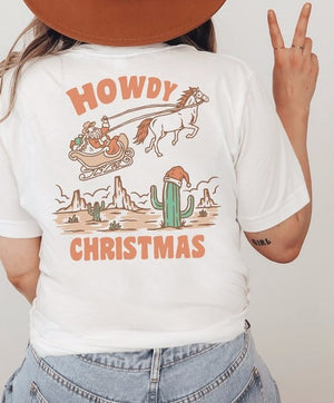 Howdy Christmas cowboy Santa in sleigh with horse (Back design)