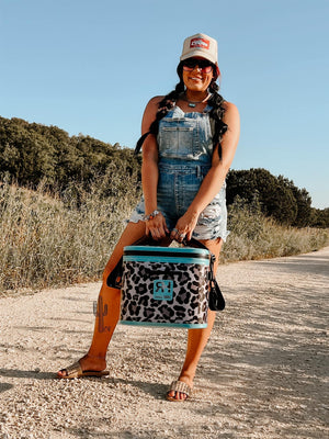 Ranch hand cooler leopard with teal accent PRE ORDER