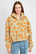 Sage & green daisy print sherpa