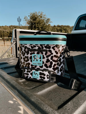 Ranch hand cooler leopard with teal accent PRE ORDER