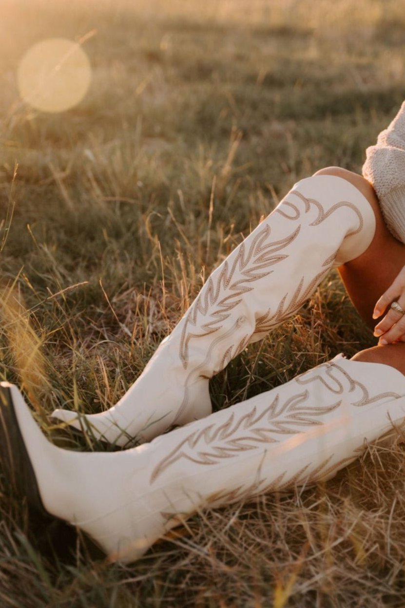 The Out West Tall Cowboy Boot in Cream