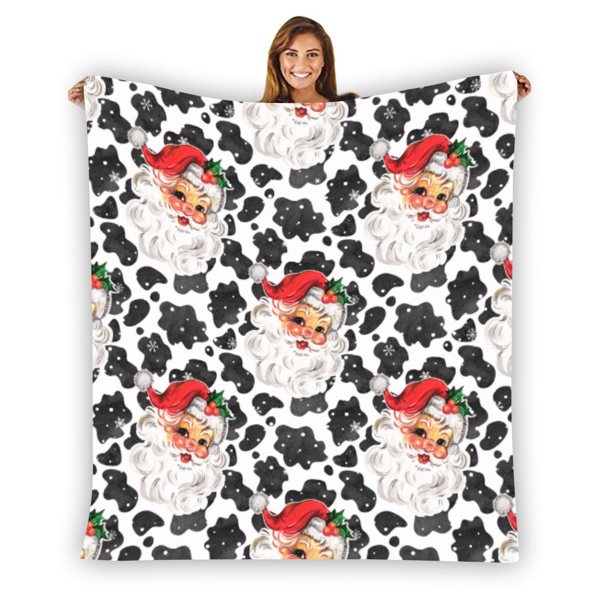 Cowprint santa fleece one side printed blanket