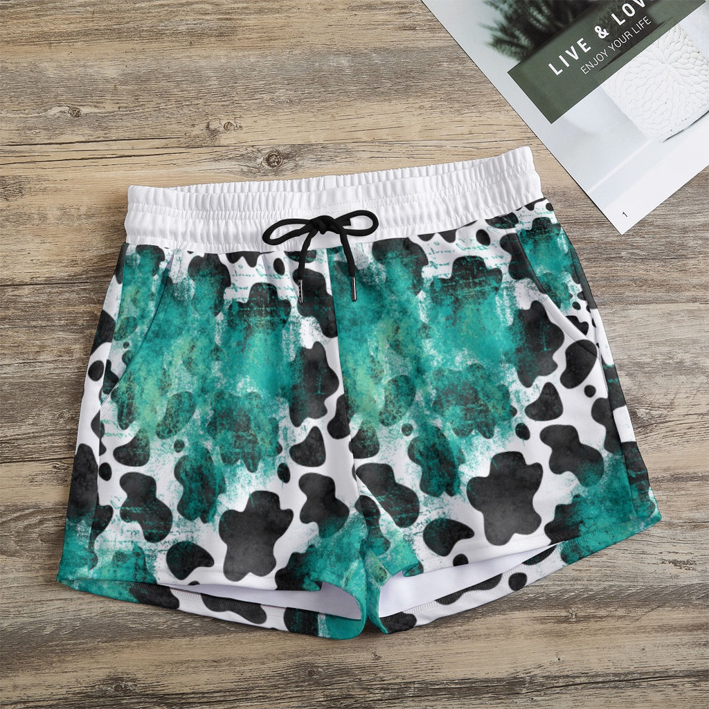 Turquoise cow print All-Over Print Women's Casual Shorts