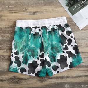 Turquoise cow print All-Over Print Women's Casual Shorts