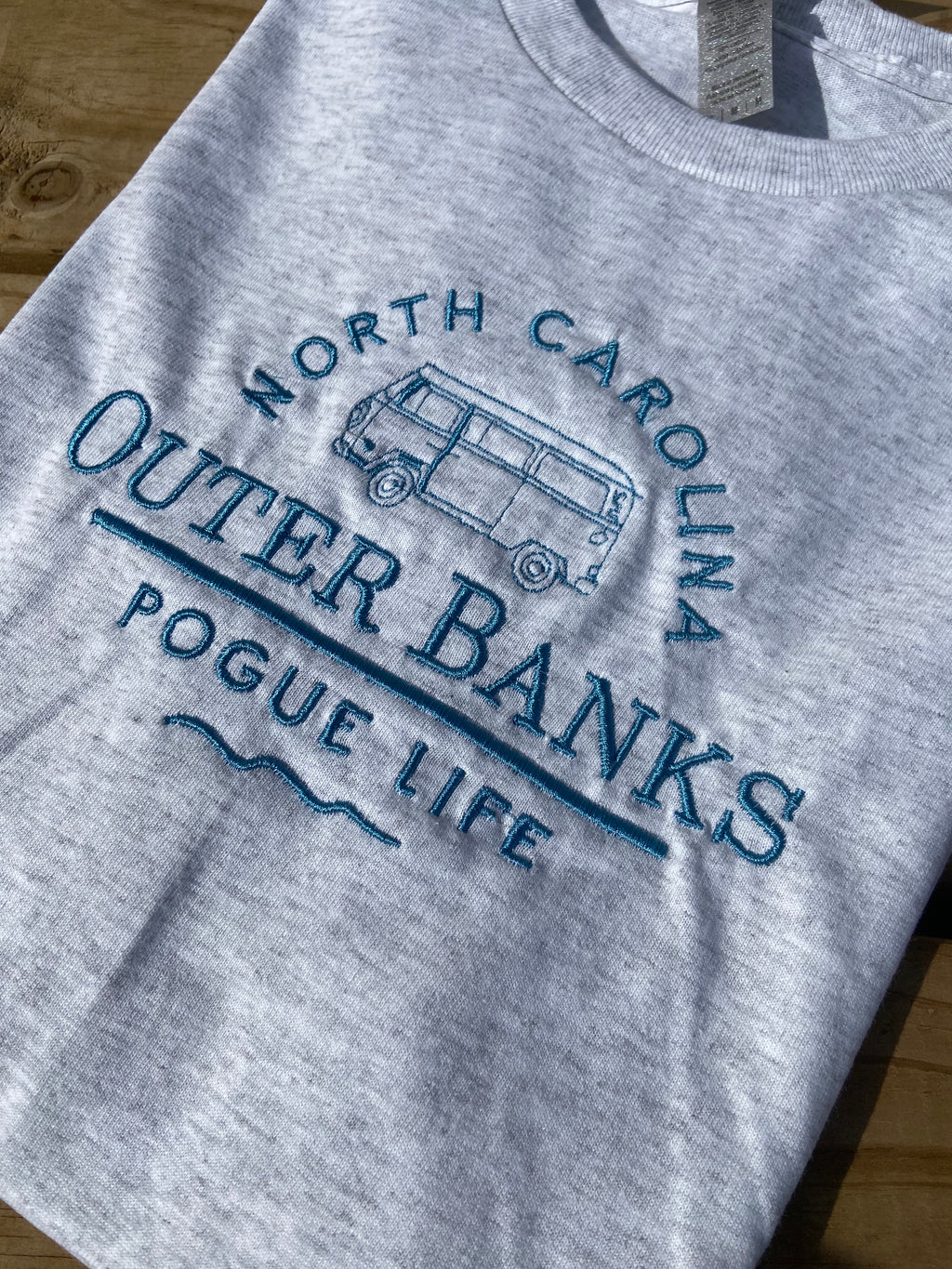 North Carolina outer banks Pogue life ash gray embroidered sea blue thread