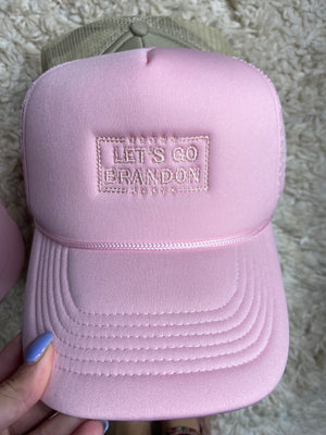 Lets go Brandon light pink trucker cap with light pink thread