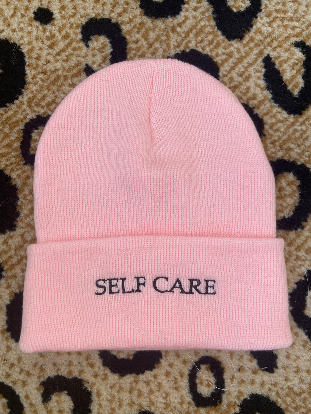 Self care light pink beanie