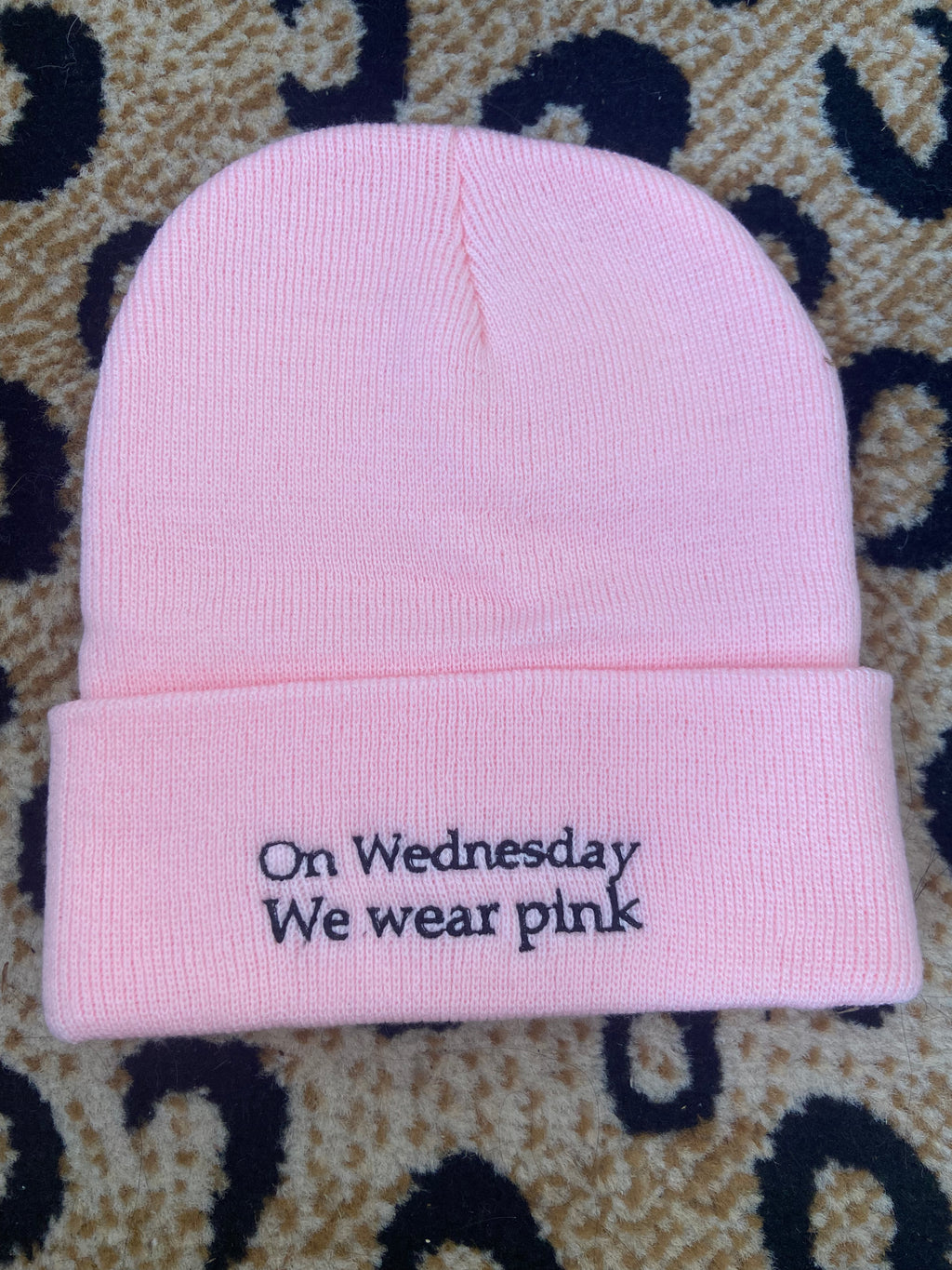 On Wednesday we wear pink light pink beanie