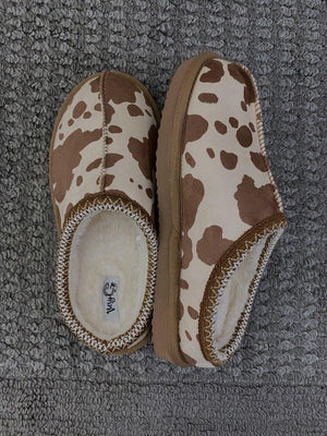 Cow print bruin slippers