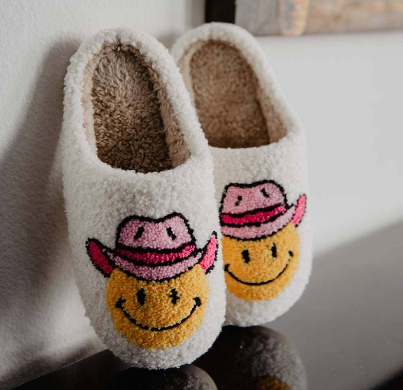 Pink cowgirl hat fuzzy slippers