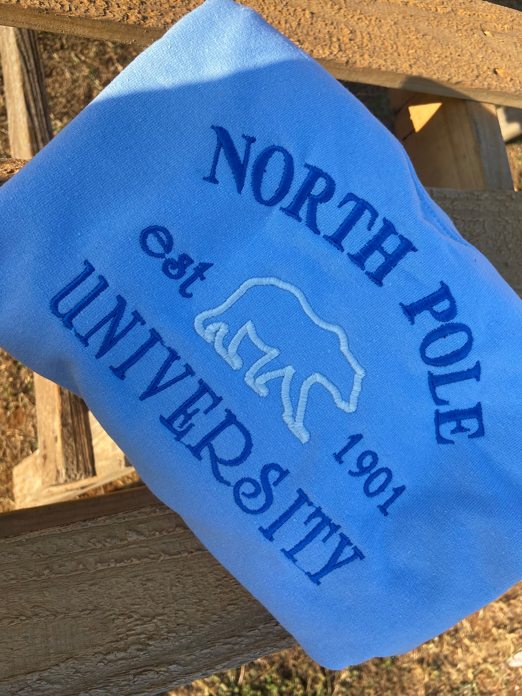 North Pole university embroidered crewneck
