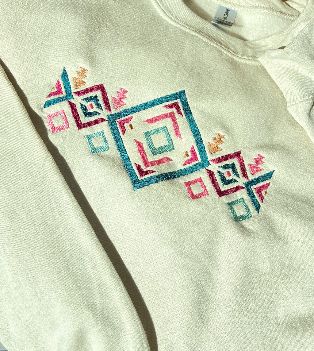 Southwestern honey embroidered sand sweatshirt