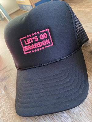 Let’s go Brandon black with hot pink thread trucker hat